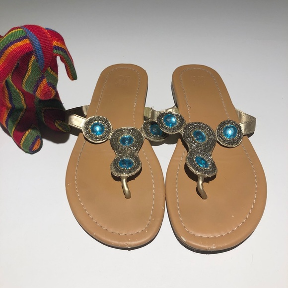 New York & Company Shoes - New York and Company Gold Tone Flip Flops Size 9